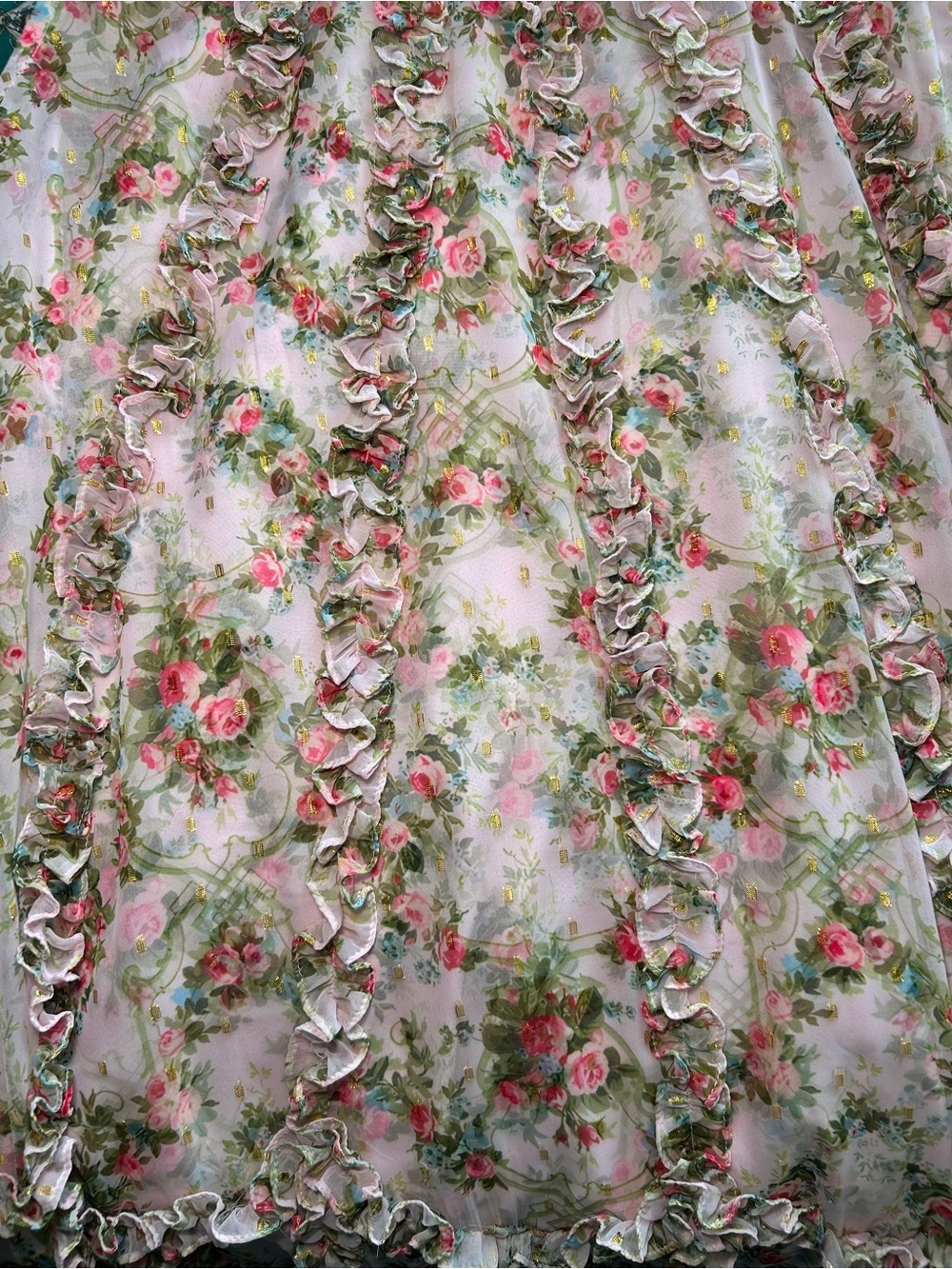 Pink Floral Formal Dress with Ruffles - Picture 5 of 8